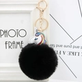 Detail of colorful unicorn charm with large black faux fur pom pom and gold keychain - Black