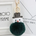 Gros plan du porte-clés bonhomme de neige avec boule en fourrure vert foncé et fermoir doré - Vert Foncé
