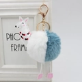 Dettaglio del portachiavi a forma di alpaca in peluche blu e bianco con anello dorato - 8cm Pelliccia di Coniglio Sintetica / Bianco + Konglan