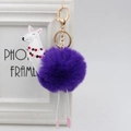 Dettaglio del portachiavi a forma di alpaca in pelliccia viola con anello dorato - 8cm Pelliccia di Coniglio Sintetica / Viola