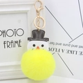 Détail du porte-clés bonhomme de neige en peluche jaune avec tête en PU et fermoir doré - Jaune