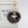 Detail of dark grey plush keychain with golden ballerina charm and crystal rhinestones - 8cm Faux Fur / Dark Gray