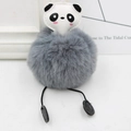 Close-up of cute panda plush keychain with grey fluffy pompom and long soft legs - Dark Gray