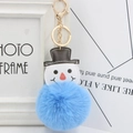 Porte-clés bonhomme de neige en peluche avec pompon bleu ciel et attache dorée - Bleu Ciel