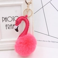 Detail of pink plush flamingo keychain with gold metal lobster clasp and ring - Watermelon Red and Rose