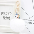 Rainbow unicorn keychain with white plush pom-pom and golden lobster clasp for bag decoration - White
