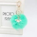 Detail of mint green faux fur pompom keychain with rhinestone ballet dancer charm - 8cm Faux Fur / Verdant