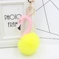 Detailed view of pink plush flamingo keychain with gold alloy lobster clasp and ring - Yellow and Pink