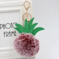 Burgundy pom-pom pineapple keychain with green faux leather leaves and golden clasp - 8cm / Dual-color Red