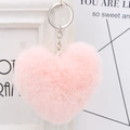 Porte-clés cœur en peluche rose avec anneau en métal argenté et texture très douce - Porte-clés à Anneau Unique Argenté / Rose