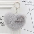 Close-up of soft grey plush heart keychain with silver metal clip for handbags - Silver Single Ring Keychain / Light Gray