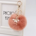 Close-up of fluffy peach faux fur pompom with a gold rhinestone ballet dancer pendant - 8cm Faux Fur / Dusty Pink