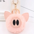 Cute pink fluffy pig keychain with golden metal lobster clasp for handbag charms - Gold Key Chain Style / Pink