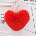 Porte-clés cœur en peluche rouge avec anneau argenté pour sacs et accessoires auto - Porte-clés à Anneau Unique Argenté / Rouge