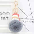 Detailed close-up of grey faux fur pom-pom Santa keychain with golden metal clasp - Dark Gray