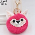 Detail of fuchsia faux fur fox keychain with sequins and golden metal clasp for bags - Gold Key Chain Style / Rose Red