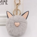 Détail du porte-clés lapin en fausse fourrure grise avec cœur rose et fermoir doré - Style Chaîne De Clé Or / Gris clair