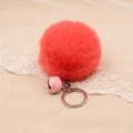 Cute coral red faux fur pompom keychain with a pink bell and silver metal ring accessory - 8cm Faux Rabbit Fur With Bell / Orange Red