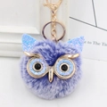 Detail of purple sequin owl keychain with plush fur texture and gold metal lobster clasp - Gold Key Chain Style / Two-tone Royal Blue