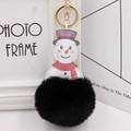 Christmas snowman keychain with red scarf PU leather charm and fluffy black faux fur pompom - Black