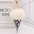 Detail of plush faux fur ice cream keychain with leopard print cone and gold clasp - Gold Key Chain Style / Off White