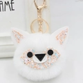 Sparkly fox pompom keychain in white faux fur with sequin details and golden ring - Gold Key Chain Style / White