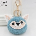 Detail of blue plush fox keychain featuring sparkling sequins and golden metal ring - Gold Key Chain Style / Teal