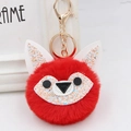 Detail of red plush fox keychain with sparkling sequins and gold metal hardware link - Gold Key Chain Style / Red