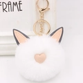Détail du porte-clés lapin en peluche blanche avec oreilles et crochet doré - Style Chaîne De Clé Or / Blanc