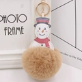 Christmas snowman plush keychain with red scarf and fluffy brown fur ball bag charm - Khaki