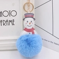 Detail of blue pompom keychain with snowman leather patch and red scarf on gold ring - Light Blue