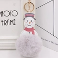 Plush snowman keychain with gray faux fur ball, red scarf, and gold metal lobster clasp - Light Gray