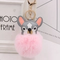 Creatieve bulldog pluche sleutelhanger met roze bontbal en gouden kreeftensluiting - Gouden 8-Vorm Ketting / Lichtroze-Grijs