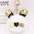 Porte-clés mignon lapin en peluche blanche avec oreilles dorées et fermoir doré - Blanc