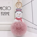 Pink plush snowman keychain with red scarf and gold metal ring for bags and gifts - Dusty Pink