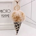 Portachiavi creativo a forma di gelato con stampa leopardata e pompon soffice - Stile Catena Portachiavi Oro / Bicolore Cachi