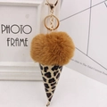Dettaglio del pompon in finta pelliccia marrone e portachiavi a cono gelato con stampa leopardata - Stile Catena Portachiavi Oro / caffè