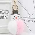 Porte-clés bonhomme de neige en peluche rose et blanc avec fermoir doré et chapeau - Blanc + Rose