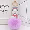 Detailed close-up of a snowman keychain with purple faux fur pompom and gold lobster clasp - Taro Purple