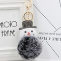 Porte-clés bonhomme de neige mignon avec pompon en fausse fourrure et anneau doré - Noir bicolore