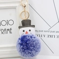 Porte-clés bonhomme de neige en fausse fourrure bleue avec chapeau et fermoir doré - Bicolore Bleu Royal