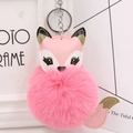 Cute pink fox plush keychain with soft faux fur pompom for handbag and car accessories - Silver Keyring / Deep Pink