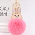 Portachiavi coniglietto in finta pelliccia con pompon rosa e gancio dorato - Rosa Intenso