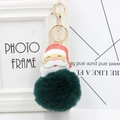 Santa Claus PU leather charm with dark green faux fur pompom and gold keychain - Dark Green