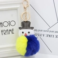 Porte-clés bonhomme de neige en peluche jaune et bleue avec fermoir mousqueton doré - Jaune et Bleu Royal