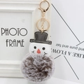 Porte-clés bonhomme de neige avec pompon en fausse fourrure brune et clip doré - Gris bicolore