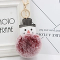 Porte-clés bonhomme de neige mignon avec pompon bordeaux en fausse fourrure et crochet doré - Bicolore Rouge Vin
