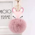 Pink faux fur fox head keychain with gold metal clasp for handbag decoration - Dusty Pink
