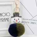 Porte-clés bonhomme de neige avec pompon en fourrure bleue et verte et fermoir doré - Bleu Marine + Vert Militaire