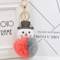 Porte-clés bonhomme de neige mignon avec pompon rouge et gris et fermoir doré - Orange-rouge + Gris